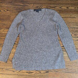 Adrienne Vittadini Silk & Cotton V-Neck long sleeve Sweater heathered brown/gray